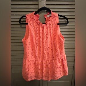 LOFT Sleeveless Eyelet Blouse in Bright Coral